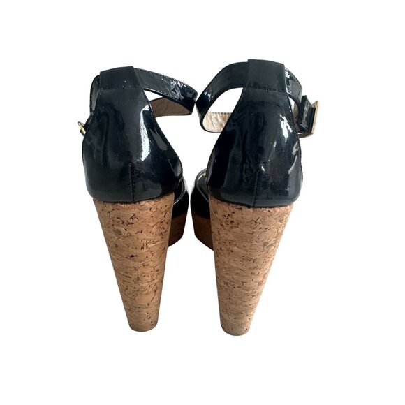 JIMMY CHOO Black Patent Leather Cork Wedges Sandals Size 36.5 - Picture 13 of 16